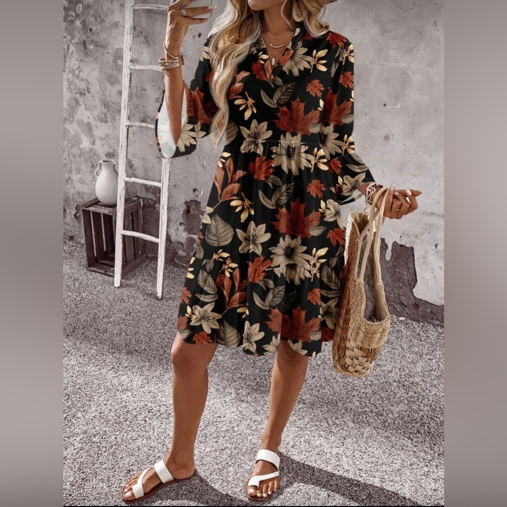 Autumn Floral Long Sleeve Dress